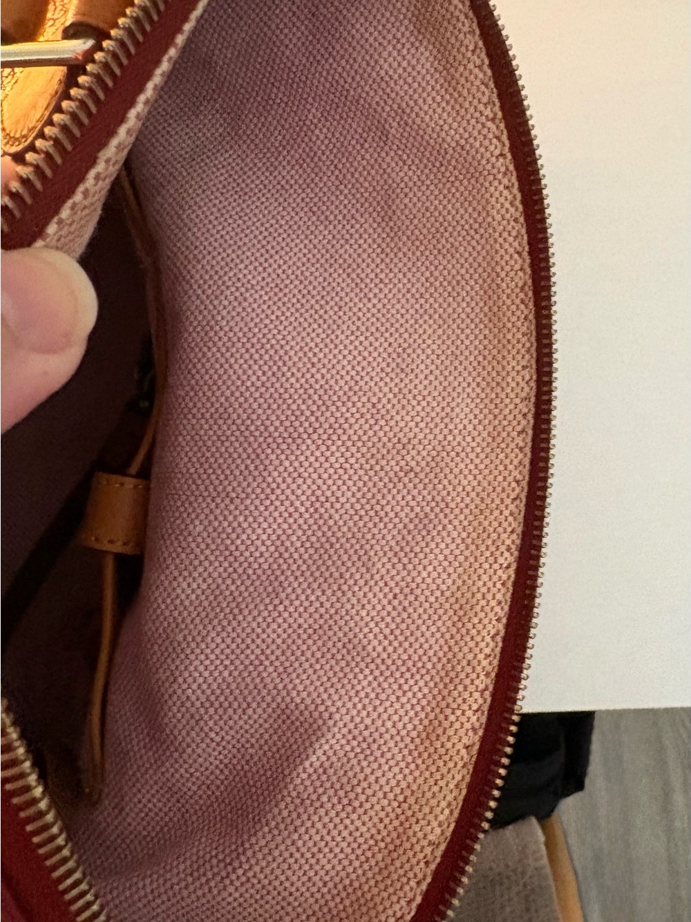 Dooney & Bourke Dillen Burgundy Leather Satchel with Tan Trim - Picture 9 of 10